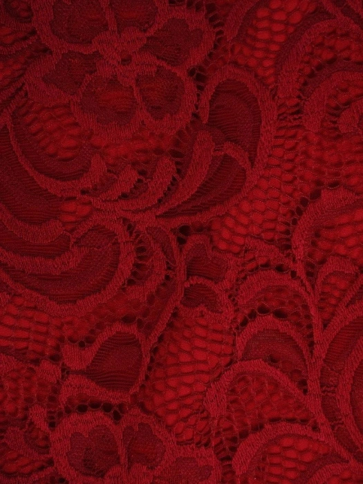 Elegancka czerwona sukienka prosta z dekoltem serek – wyszczuplające wstawki z kwiatowej koronki 19651
