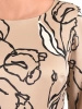 Wizytowa beżowa sukienka rozkloszowana maxi w kwiaty – rękaw 3/4 i pasek modelujący sylwetkę 41132