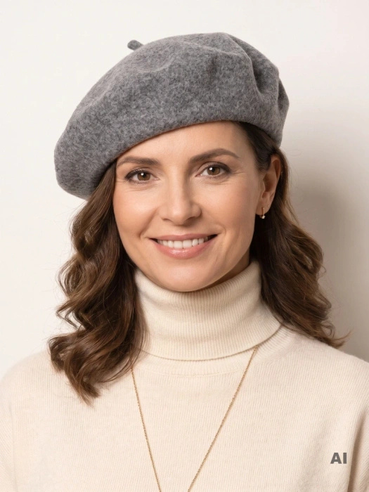Elegancki beret wełniany w stylu francuskim – ponadczasowy model z antenką na chłodne dni 40870