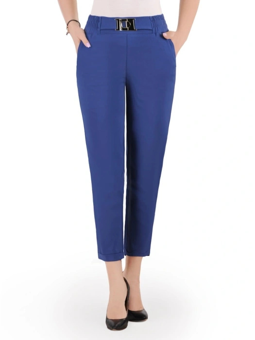 Eleganckie spodnie damskie cygaretki w kolorze ciemny chaber – wygodny fason z gumką w pasie 35413