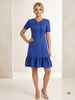Elegancka sukienka wizytowa ołówkowa midi chabrowa – kobiecy fason syrenka z ozdobnym wiązaniem 10595