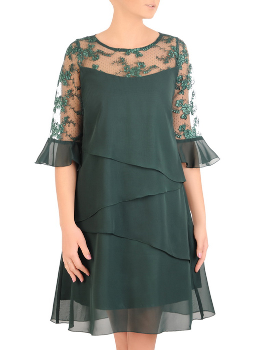Warstwowa sukienka z szyfonu, kreacja z koronkowym karczkiem 31909