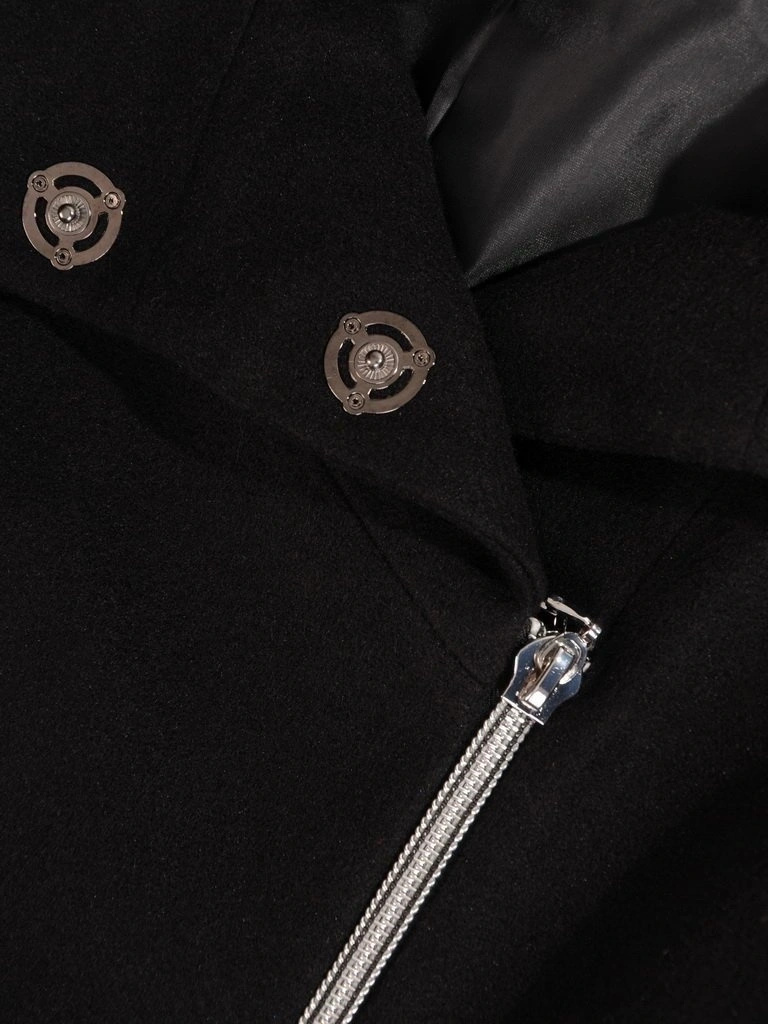 Elegancki czarny płaszcz damski na jesień i zimę – prosty krój z kapturem i wygodnym zamkiem 27779