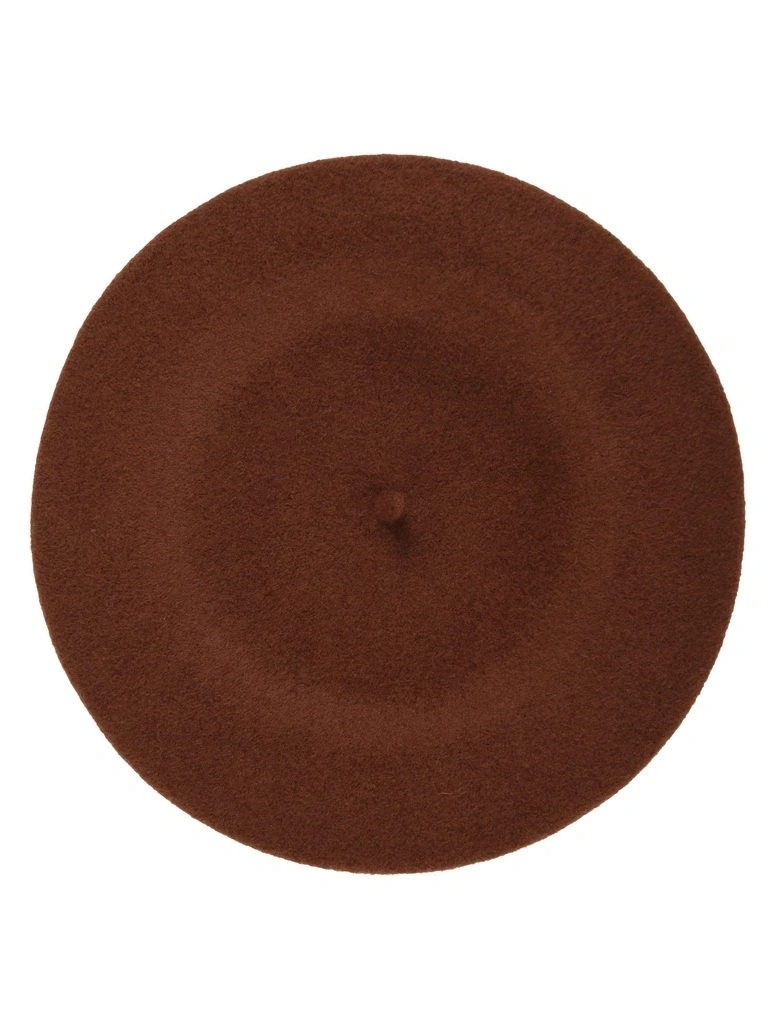 Elegancki beret damski wełniany fason francuski brązowy – ponadczasowy model zimowy z antenką 40888