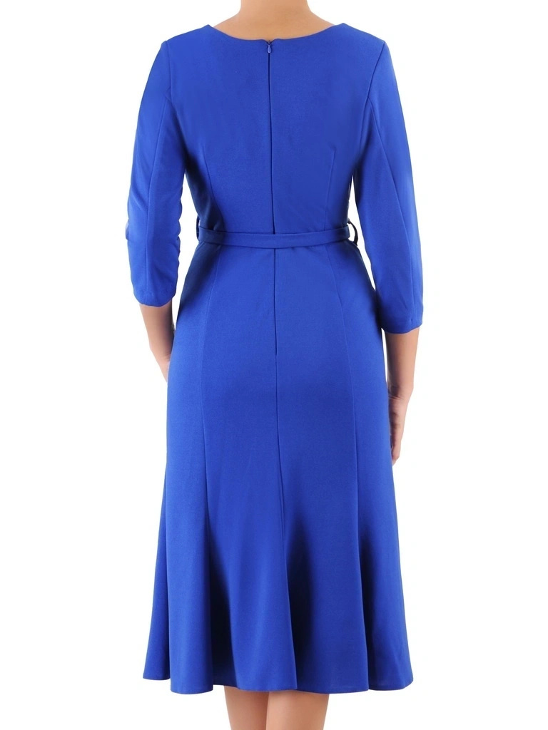 Chabrowa kreacja midi o fasonie syrenki z paskiem – elegancko akcentowana talia 37159