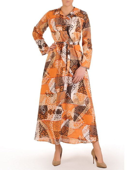 Sukienka w wyszczuplającym fasonie, modna kreacja z kołnierzem 28897