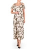 Elegancka sukienka trapezowa maxi w kwiaty khaki – wiskozowy model z paskiem modelującym talię 42085