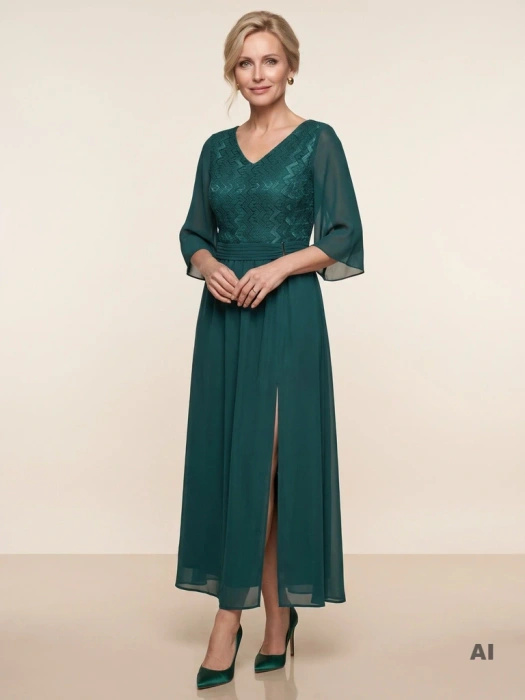Elegancka suknia wieczorowa maxi butelkowa zieleń – rozkloszowany fason z wysmuklającym dekoltem w serek 38764