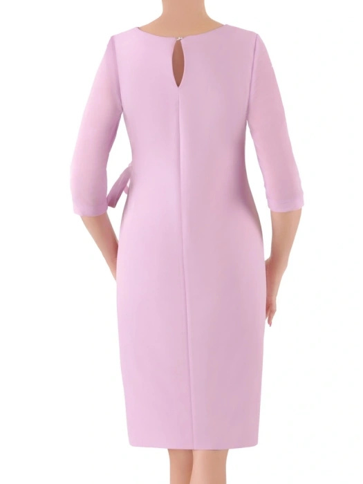 Elegancka liliowa sukienka midi na przyjęcia – prosty krój z wiązaniem w pasie i rękawem 3/4 36222