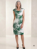 Bawełniana sukienka midi w zielone liście – prosty krój wysmuklający sylwetkę 11389
