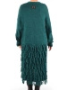 Elegancki sweter damski rozpinany w odcieniu butelkowej zieleni – luźny fason z frędzlami 40460