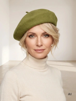Elegancki zielony beret damski wełniany – ciepły dodatek w stylu francuskim na chłodne dni 40876