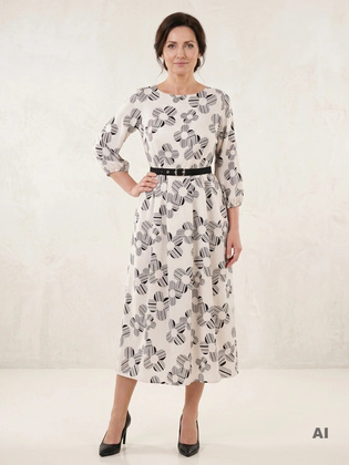 Elegancka sukienka maxi rozkloszowana w kwiaty – wysmuklający krój z paskiem 39731