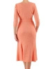 Elegancka sukienka maxi w kwiaty pomarańczowa – krój syrenka z paskiem akcentujący talię 37904
