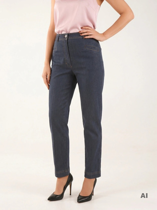 Ciemnogranatowe jeansy z wysokim stanem – prosta nogawka pięknie modelująca sylwetkę plus size 29134