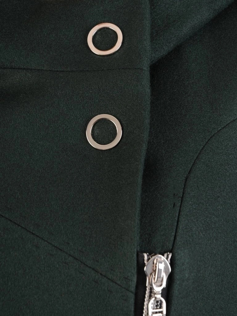 Zielony płaszcz damski na jesień i zimę z kapturem – prosty krój z wygodnymi kieszeniami 27780