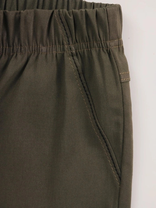 Klasyczne zielone spodnie 7/8 plus size z suwakami – dopasowany fason na lato z gumką 35153