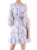 Błękitna sukienka rozkloszowana midi w kwiaty – wysmuklający krój z rękawem 3/4 38273