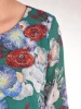 Kobieca sukienka trapezowa w jesienne kwiaty – tuszujący krój z ozdobnym wiązaniem rękawów 32950