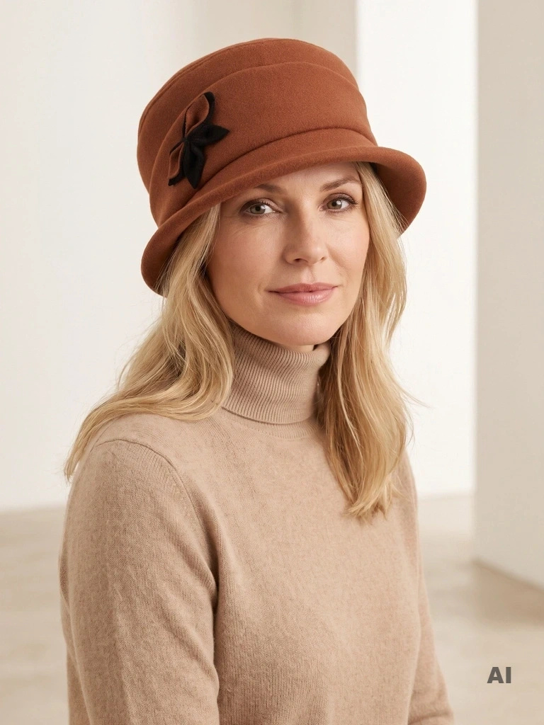 Elegancki kapelusz damski zimowy cloche – ocieplany model z perełkami i regulacją 40523