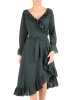 Elegancka sukienka maxi w odcieniu butelkowej zieleni – rozkloszowany krój wysmuklający figurę 29542