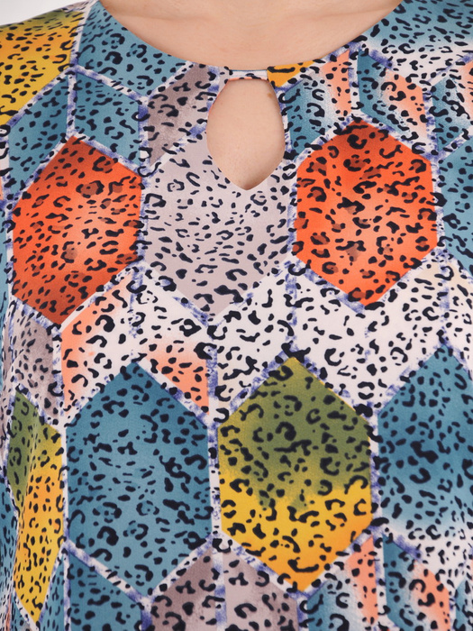 Bluzka damska z wyciętym dekoltem i wiązaniami na rękawach 35641