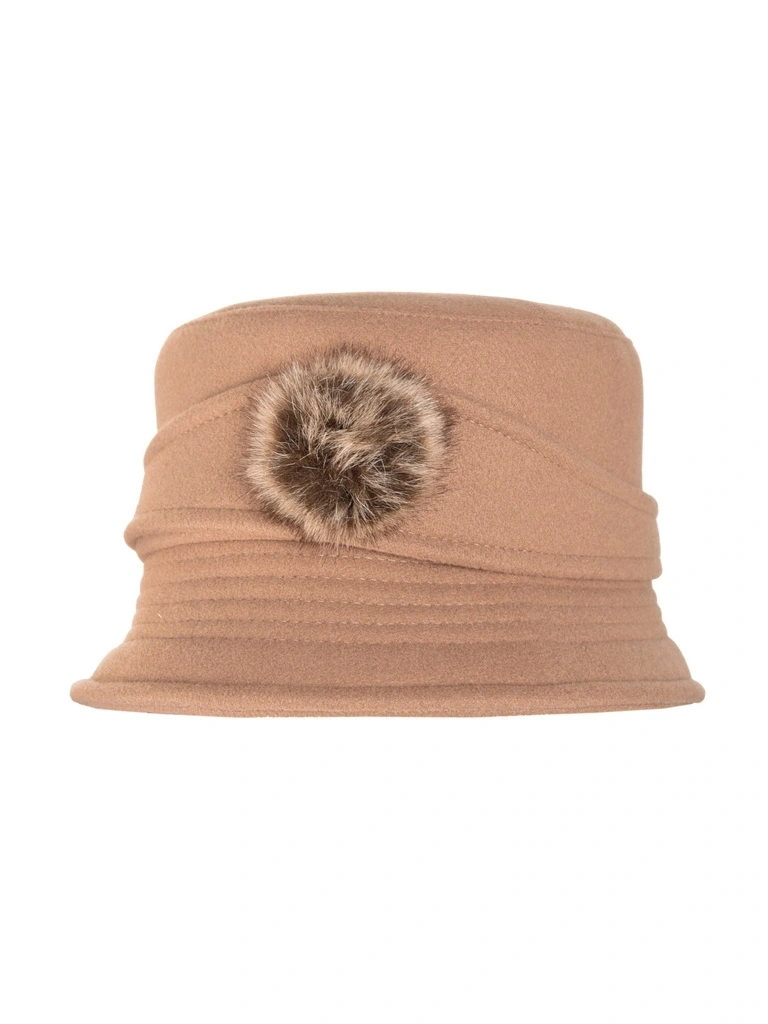 Elegancki kapelusz damski cloche w odcieniu beżu – regulowany fason z ciepłą podszewką 42362