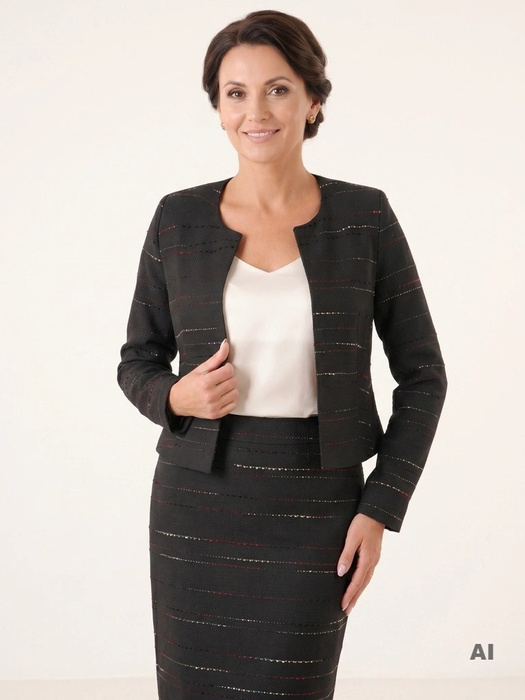 Elegancka czarna marynarka damska do sukienki – prosty krój gwarantujący nienaganny wygląd 36582