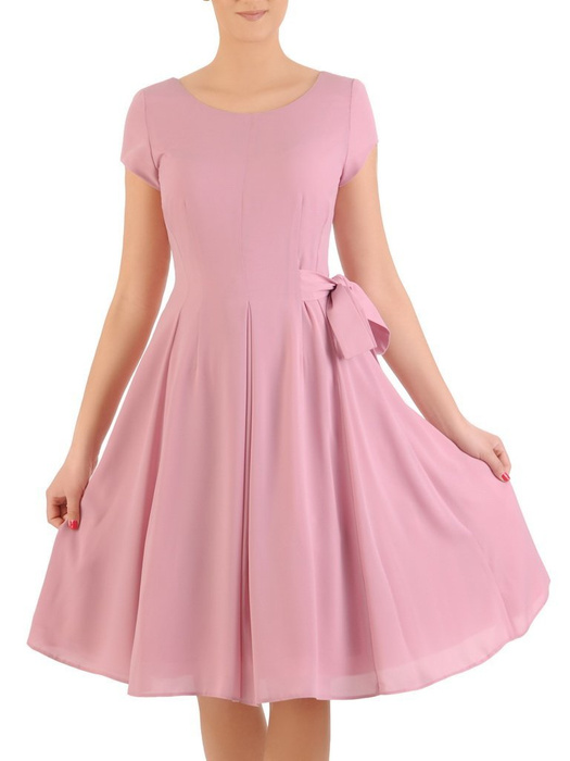 Rozkloszowana sukienka z ozdobną kokardą w kolorze brudnego różu 26305
