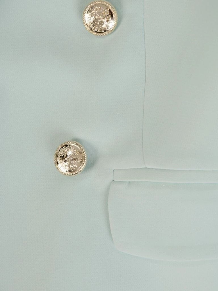 Elegancka marynarka damska do sukienki w odcieniu mięty – prosty fason z dwurzędowymi guzikami 32797