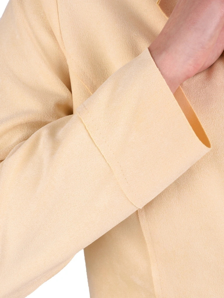 Elegancki żółty żakiet damski do sukienki – prosty krój z ozdobnymi przeszyciami 41540