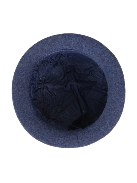 Elegancki kapelusz damski cloche jeansowy na zimę – ocieplany model z regulacją i kwiatem 42386