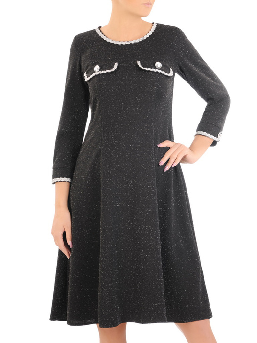 Czarna połyskująca sukienka, kreacja w rozkloszowanym fasonie 34022