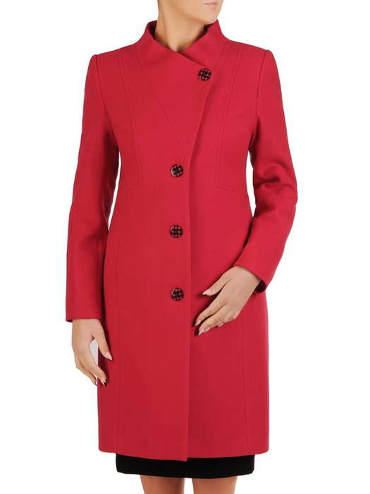 Czerwony płaszcz z modnymi przeszyciami 27807
