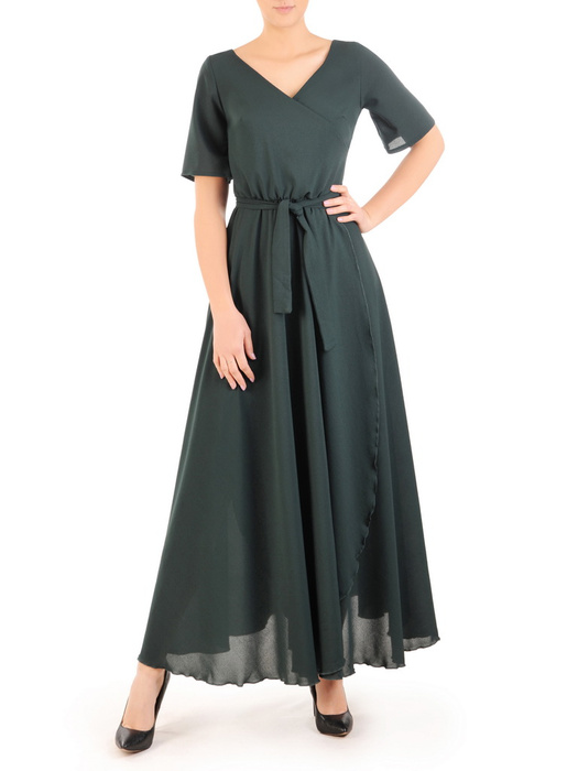 Długa zielona sukienka z szyfonu, kreacja z ozdobnym rozcięciem 31146