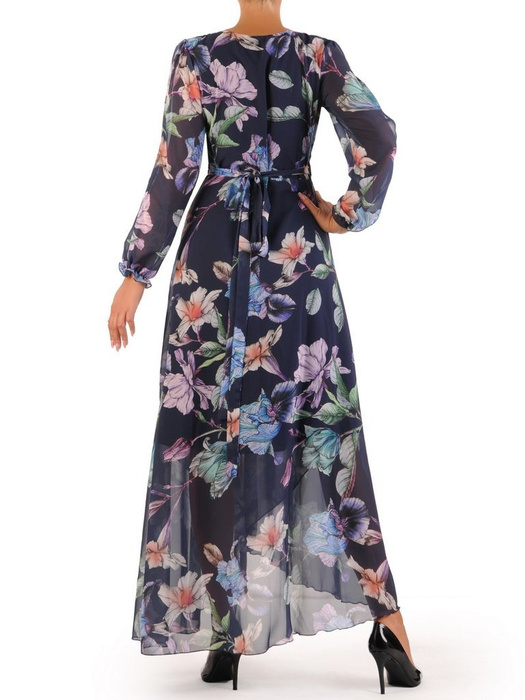 Elegancka sukienka maxi, kreacja z ozdobnymi rozcięciami na rękawach 30016