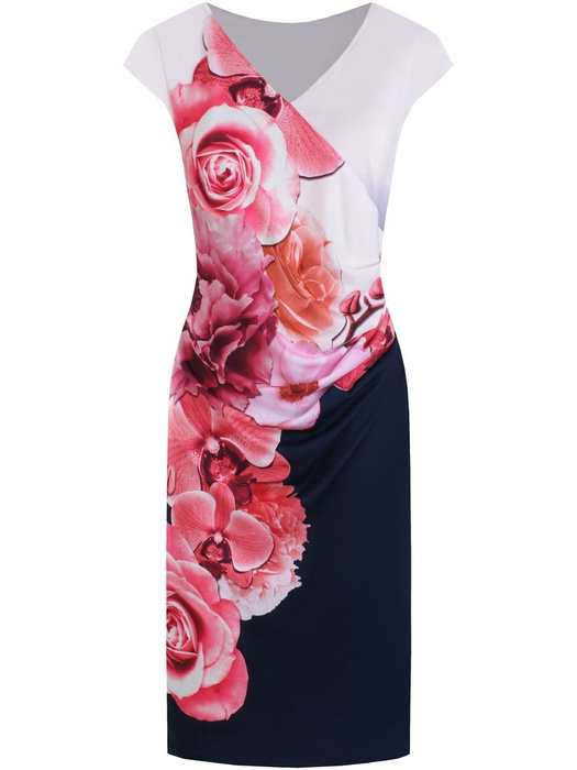 Sukienka damska Santorini, kopertowa kreacja w kwiaty.