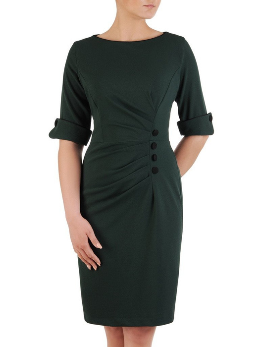 Sukienka wyszczuplająca, zielona kreacja z kontrastowymi wstawkami 20564.