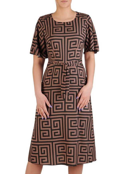 Sukienka z paskiem, wiosenna kreacja w geometrycznym wzorze 20473.