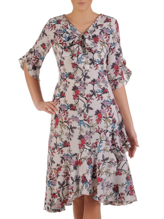 Sukienka z tkaniny, modna kreacja z wiązaniem na dekolcie 25063