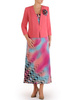 Kostium damski, kolorowa sukienka z koralowym żakietem 26739